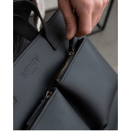 Сумка-чохол LC-01 для ноутбука 13' в чорному кольорі натуральної шкіри Капрі