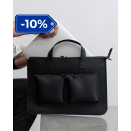 Сумка-чохол LC-01 для ноутбука 13' в чорному кольорі натуральної шкіри Капрі