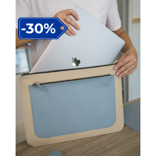 Чохол LC-02 для ноутбука Macbook Pro 16', в поєднання кольорів блакитний та бежевий капрі з підкладкою із сірого фетру всередині