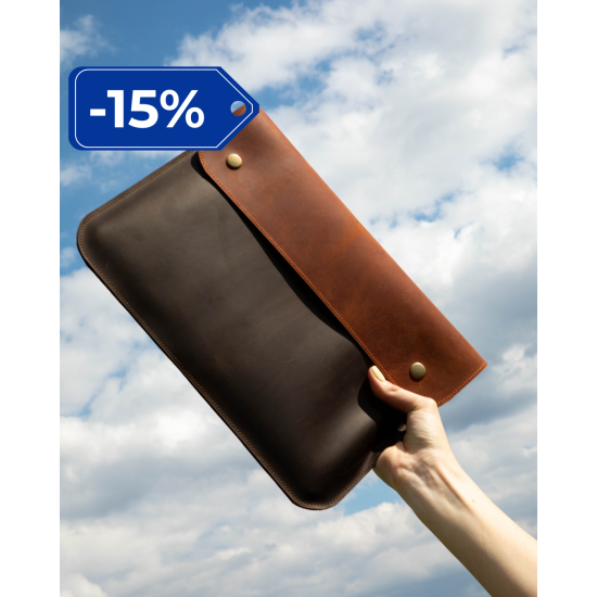 Чохол LC-14 для ноутбука Macbook Pro 13' в поєднанні кольорів коричневий та коньяк Crazy horse