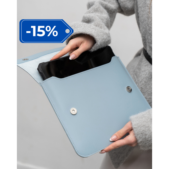 Чохол LC-15 для планшета 11-12' з натуральної шкіри капрі блакитного кольору