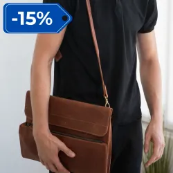 Сумка-чохол LC-20 для ноутбука 15'  в коньячному кольорі Crazy Horse та плечовим ременем в комплекті