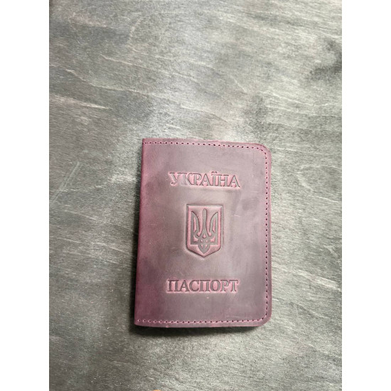 Патріотична обкладинка на паспорт із тризубом України з натуральної шкіри LO-02
