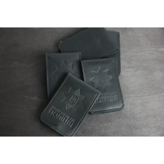 Обкладинка на посвідчення та жетон поліції з натуральної шкіри LO-06