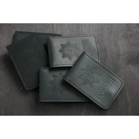 Обкладинка на посвідчення та жетон поліції з натуральної шкіри LO-06