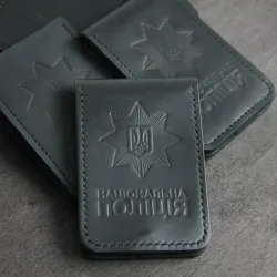 Обкладинка на посвідчення та жетон поліції з натуральної шкіри LO-06