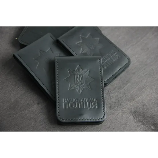 Обкладинка на посвідчення та жетон поліції з натуральної шкіри LO-06