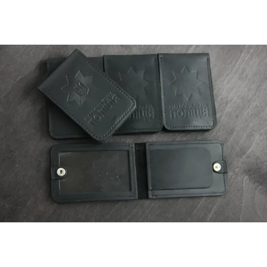 Обкладинка на посвідчення та жетон поліції з натуральної шкіри LO-06