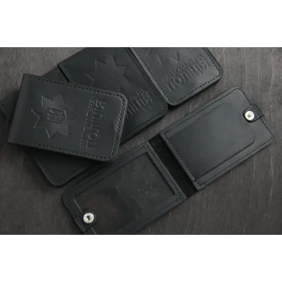 Обкладинка на посвідчення та жетон поліції з натуральної шкіри LO-06