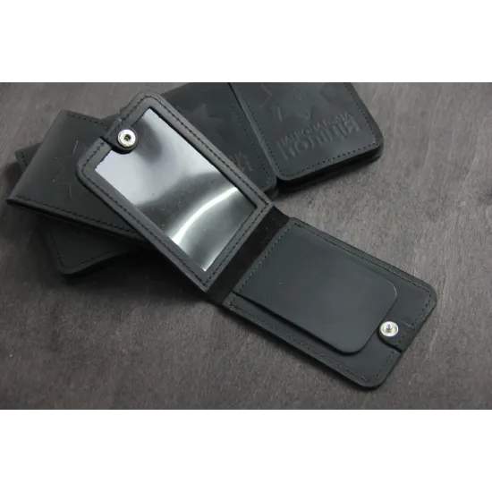 Обкладинка на посвідчення та жетон поліції з натуральної шкіри LO-06